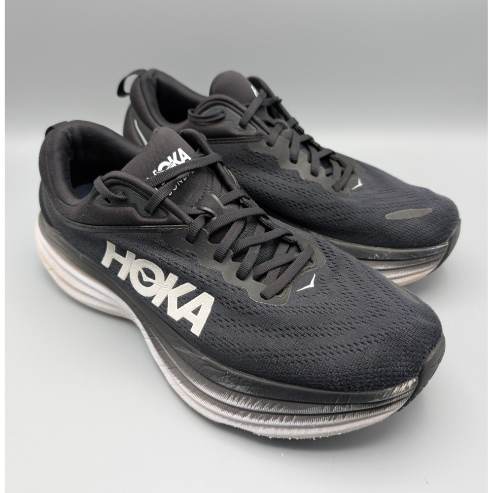Hoka One One Bondi 8 Black Shoes Men's 10.5D Running Sneakers 1123202‎ BWHT - Picture 2 of 7